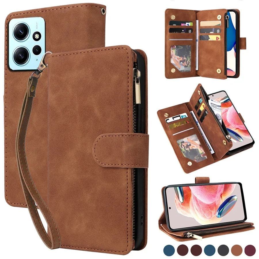 Zipper Wallet Case for Xiaomi Redmi Note 13 13 Pro Double Layer Phone Bag for Redmi Note 12 5G 12 Pro 11 11S 10 9 8 7