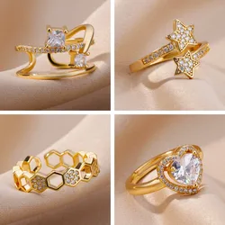 Stainless Steel Gold Color Love Heart finger Ring For Women Luxury Ring Zircon Wedding Aesthetic Jewelry Gift anillos mujer 2024