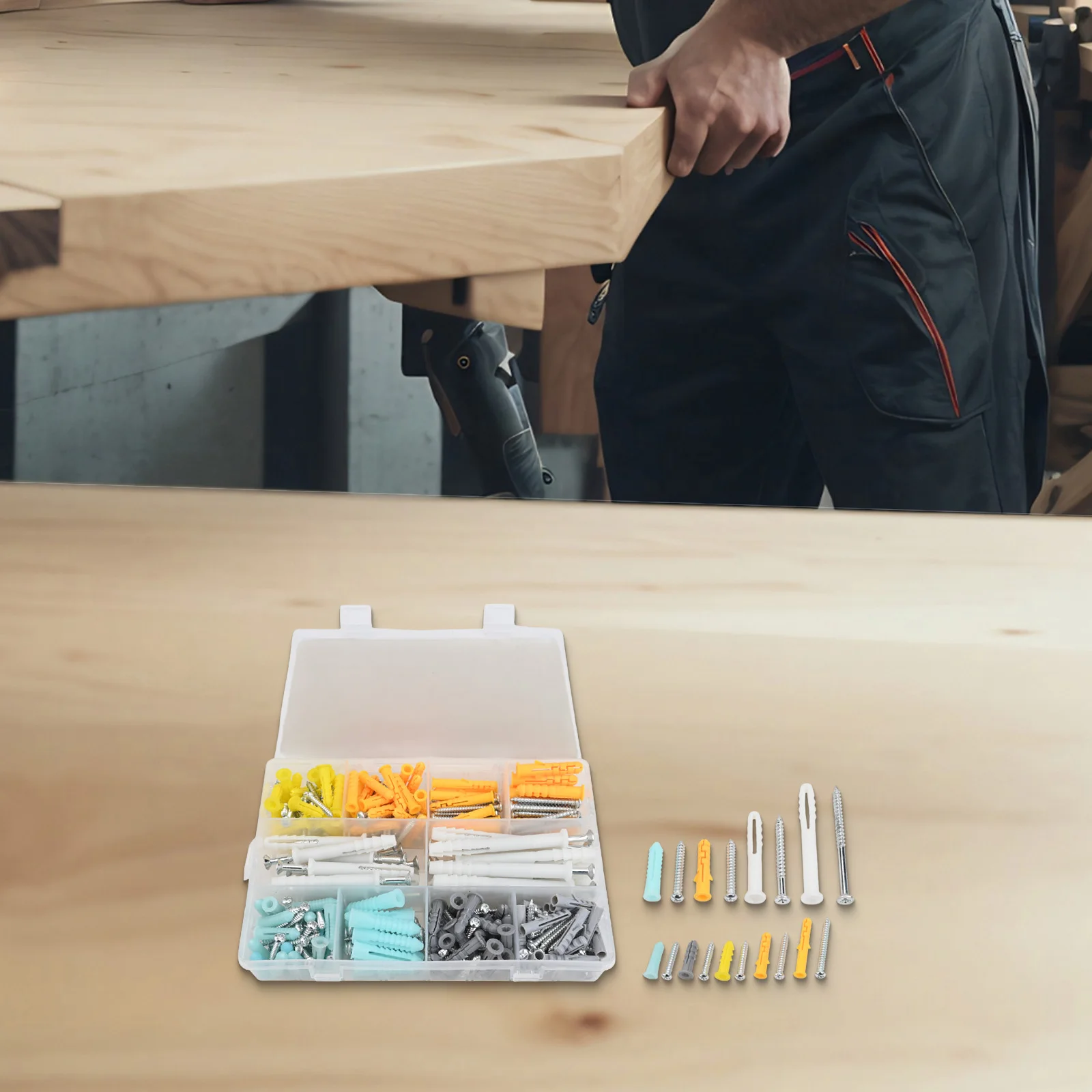 

300Pcs Self Tapping Screws with Wall Anchors for Drywall Featuring Construction and Organized Storage for Home Projects