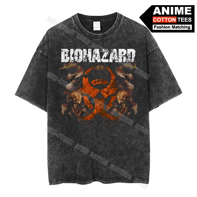

Game BIOHAZARD (Resident Evil) Print T Shirt Cotton Washed Vintage T-shirts y2k Hip Hop Street Styl Men Women Casual Loose Tees