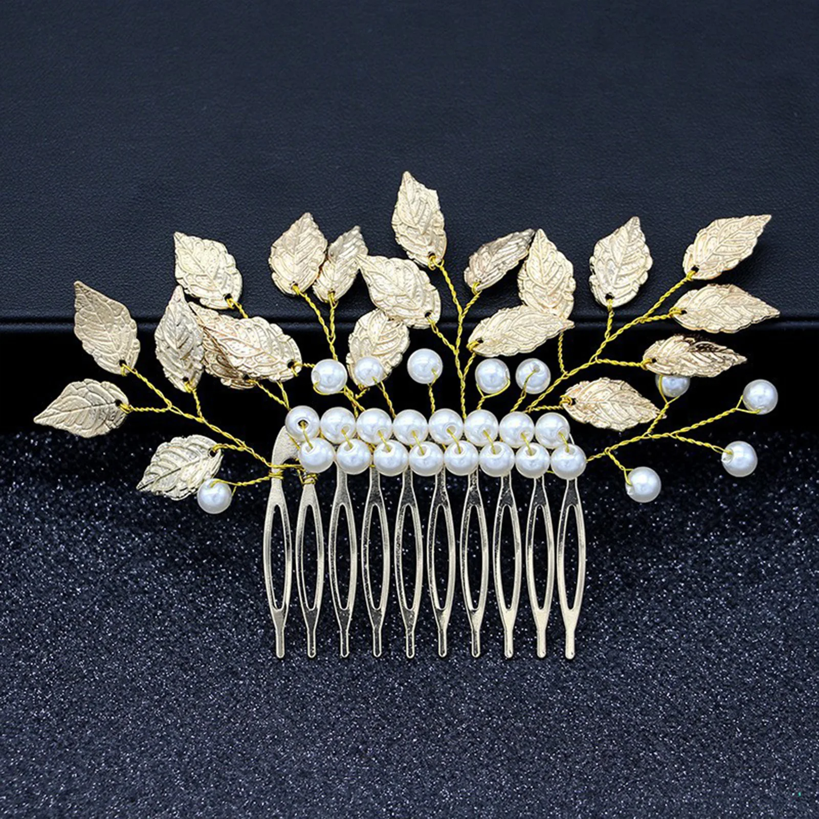 Elegant Wedding Hair Combs Bride Hair Jewelry Gold Color Alloy Leaves Hairpins Side Clips Flower Crown for Bridal Hair Accessory