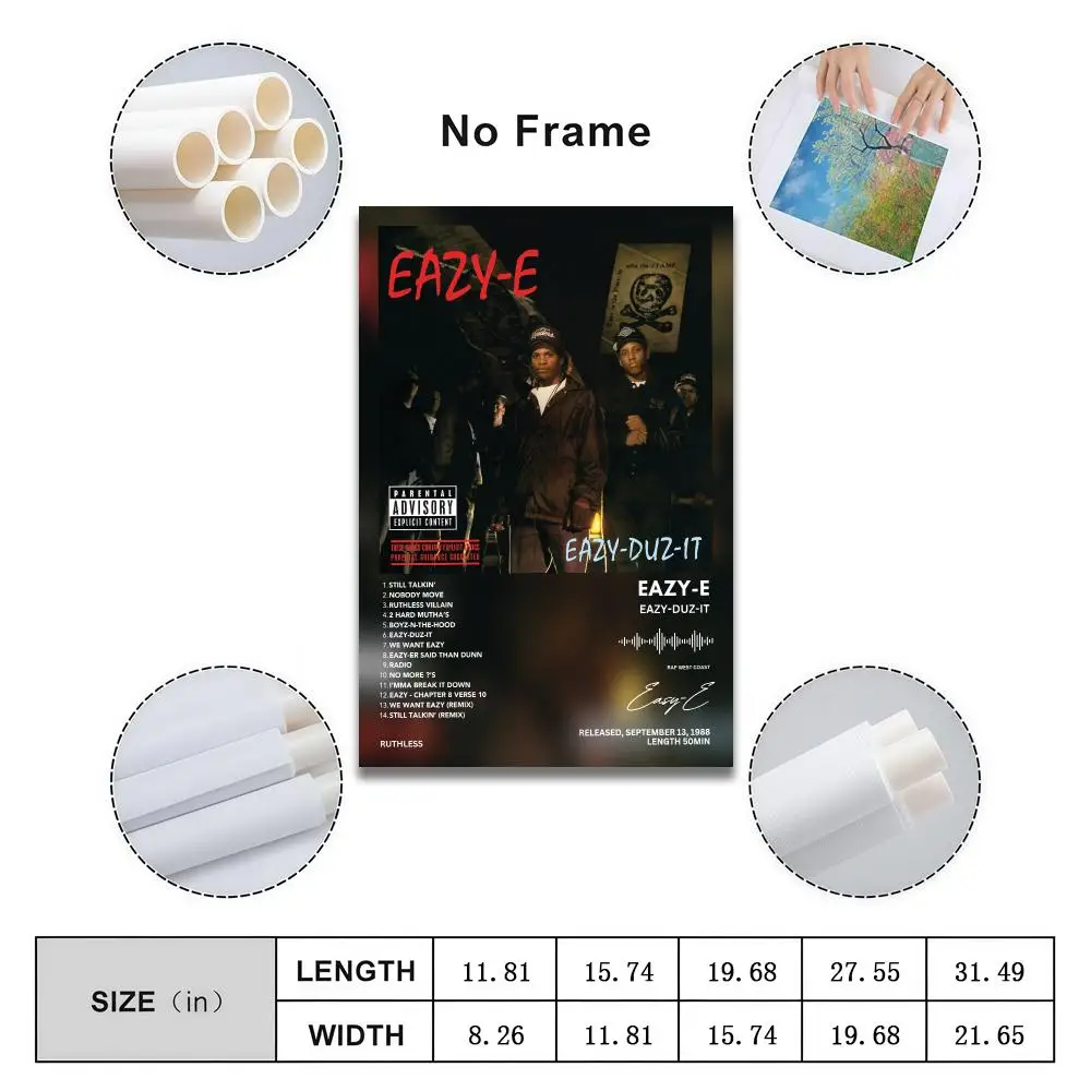 Eazy-E Eazy-Duz-It Poster Peelable Self-Adhesive Album Cover Stickers, Frameless Wall Art for Singer Band Pop Rap Bedroom