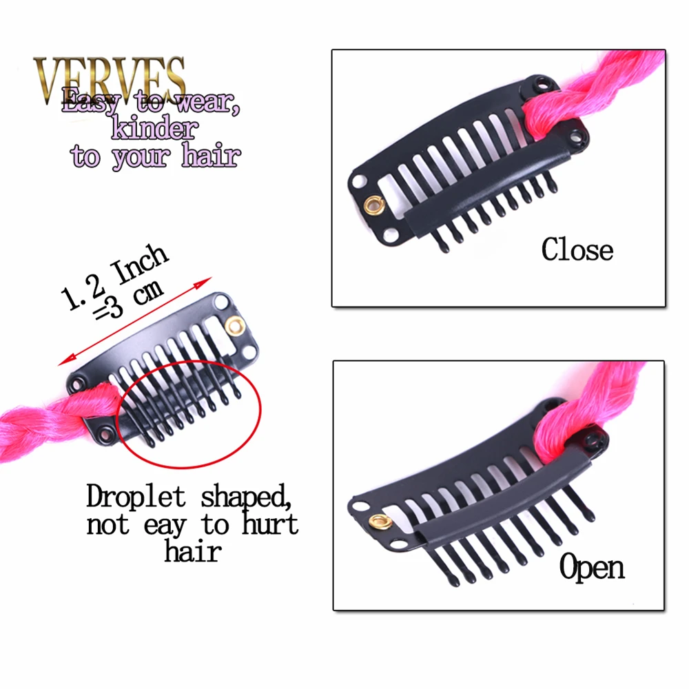 بهرج كليب في وصلات الشعر الضفائر 5 قطع الاصطناعية صندوق مشبك شعر في الملونة الوردي الأحمر قوس قزح الشعر مهرجان ضفائر شعر #3