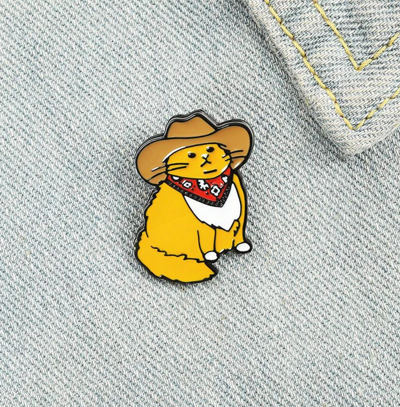 Funny Animal Hat Pines Shirt Lapel Bag Cute Badge Cartoon Kitten Jewelry Gift for Friends Cowboy Cats Enamel Pins Custom