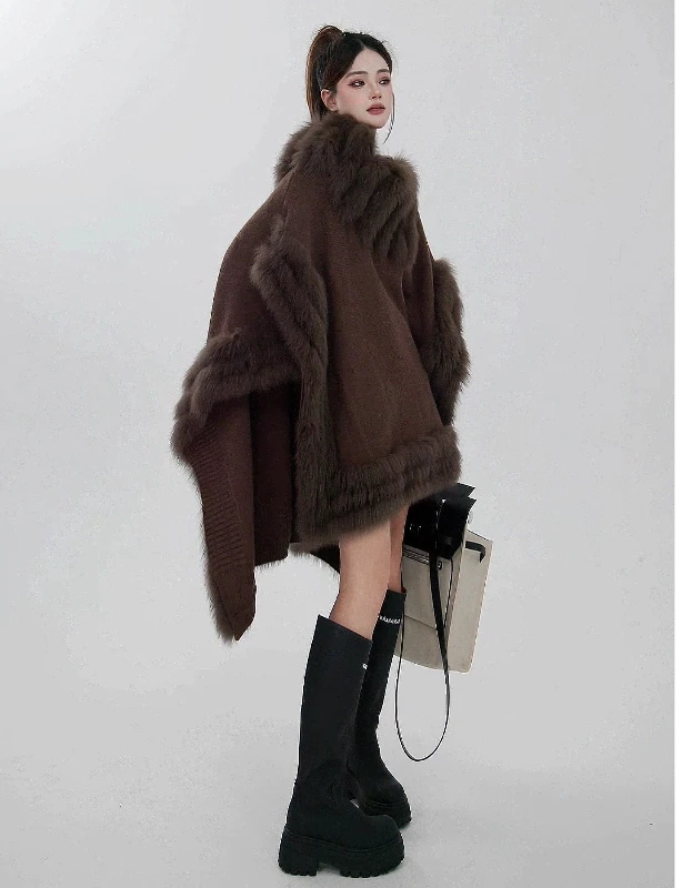 

New Design Fox Fur Knitted Cape Fur Coat