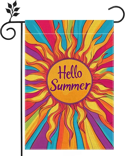 Hello Sunshine Summer Garden Flag for Outside 12x18 Inch Double Sided Burlap Col JJE DDI GGX