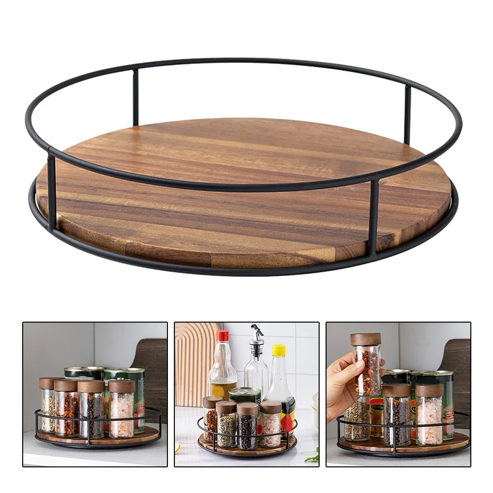 

Wooden Rotating Tray Spice Rack Pantry Cabinet Turntable With Base Storage Bin Kitchen Organizer For Seasoning Cosmetic Storage