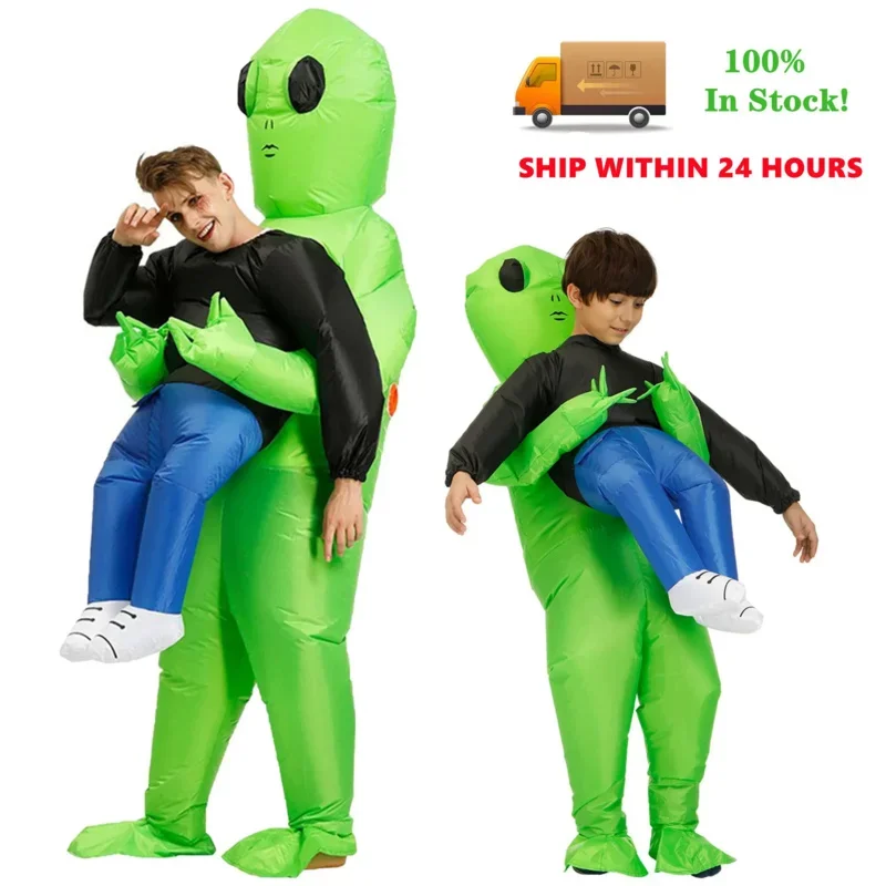 Disfraz de Alien inflable para adultos y niños, traje divertido para fiesta de Halloween, en Stock