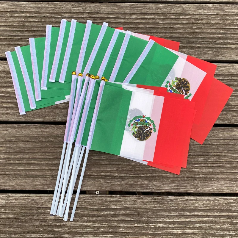 xvggdg   14 * 21cm     Mexico hand wave flags 100pcs / bag with plastic rod  Mexico  banner