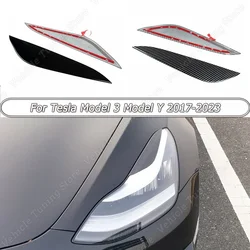 Car Front Headlight Eyebrow Eyelid Lid Trim Lamp Cover Sticker Accessories For Tesla Model 3 Model Y 2017-2023 Gloss Black ABS