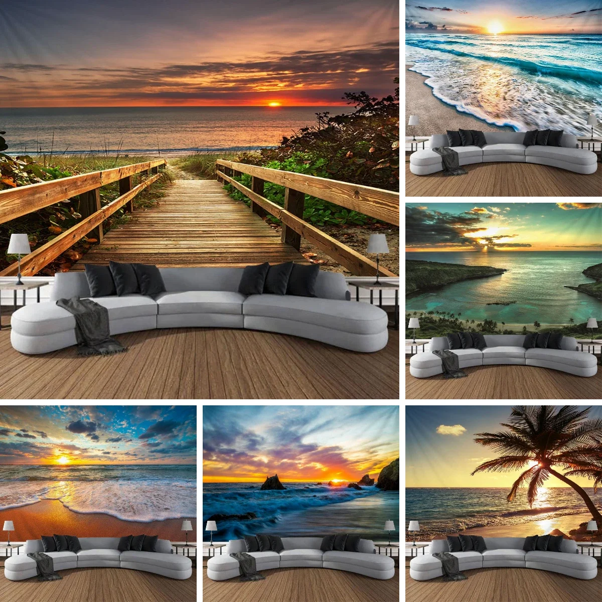 

Landscape Beach Sunset Tapestry Wall Hanging Large Beautiful Dormitory Indoor Bedroom