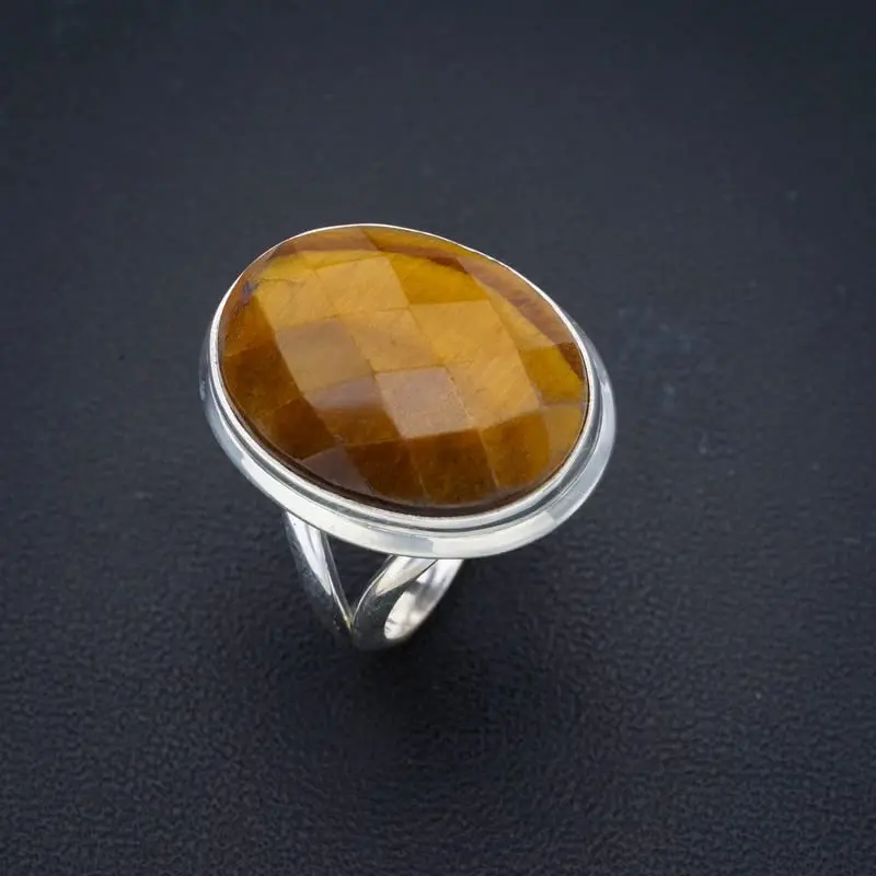 StarGems® Natural Tiger Eye Handmade 925 Sterling Silver Ring 5.75 F1115