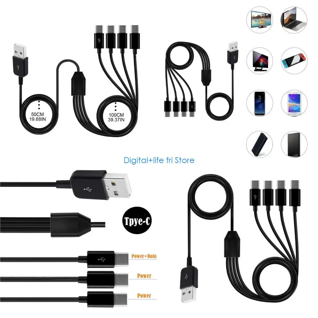 E06D 4 in 1 Multi Charging Cable USB to USB C Connector Cord for Phones Tablets