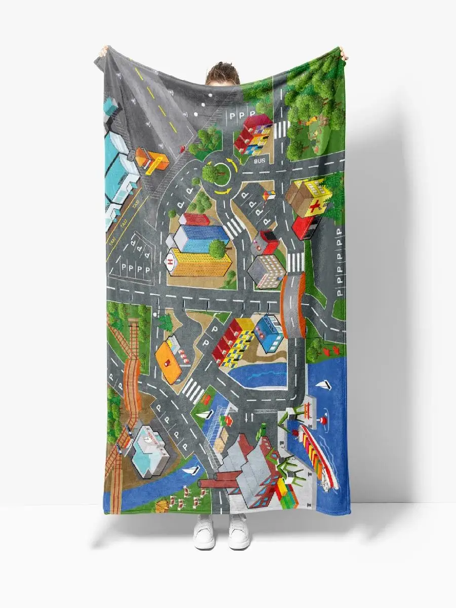 Child Playmat Traffic Highway City Multifunctional Throw Blanket for Nap Bed Pet Use  Home Textile