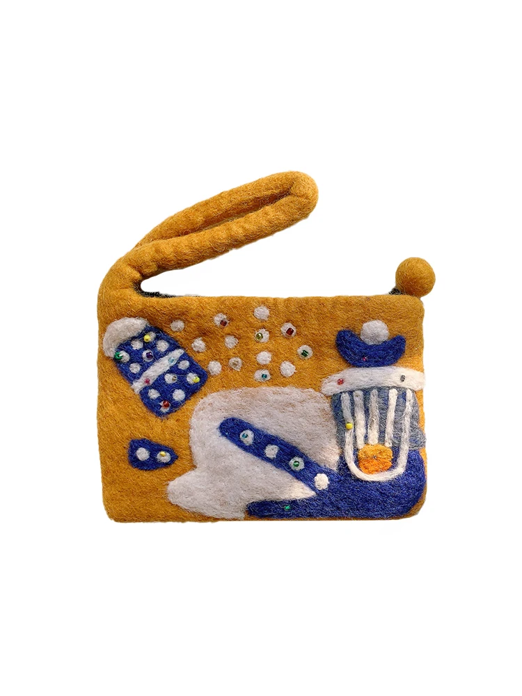 Creative Wool Felt กระเป๋าถือกระเป๋าถือเหรียญกระเป๋าสตางค์ปากกากระเป๋า Van Gogh Series ตลกฮ่าฮ่าการ์ตูน Sle ประเทศ Faion ของขวัญ