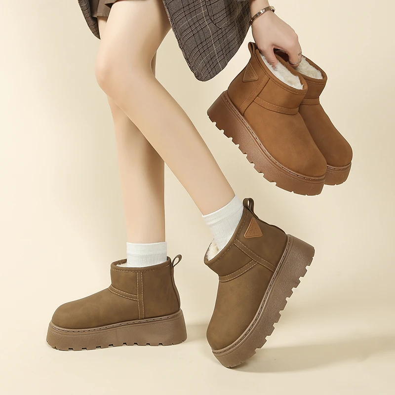 

Women's Warm and Windproof Slip-on Boots Comfortable and Non-slip EVA Outsole Winter Casual Solid Color Basic Plush Ankle Boots