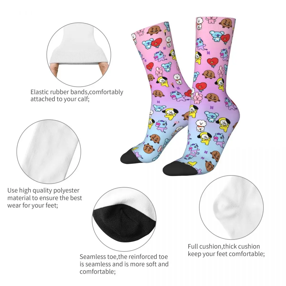 Happy Funny Men's Socks Harajuku Korea Music Sock Polyester Kpop Cartoon Graphic Women's Stockings Spring Summer Autumn Winter