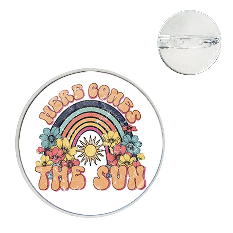 Here Comes the Sun Cartoon Brooch Pins Badge Glass Gems Metal Pin For Clothes Hat Accessories