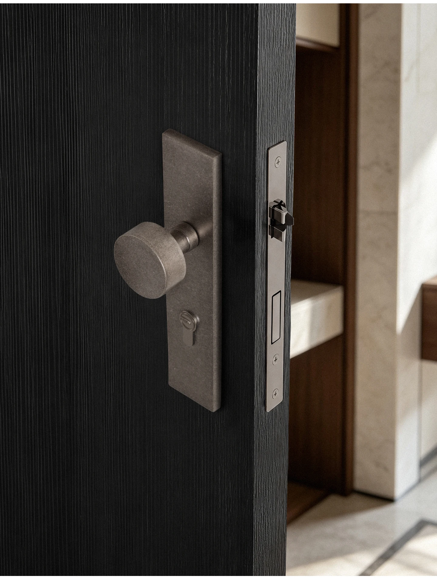 DOOROOM Messing-Türschloss im Vintage-Silber-Look, integrierte Schlosspaneele, Innentürschloss, dekoratives Schloss, Durchgangsschloss – Detail 10