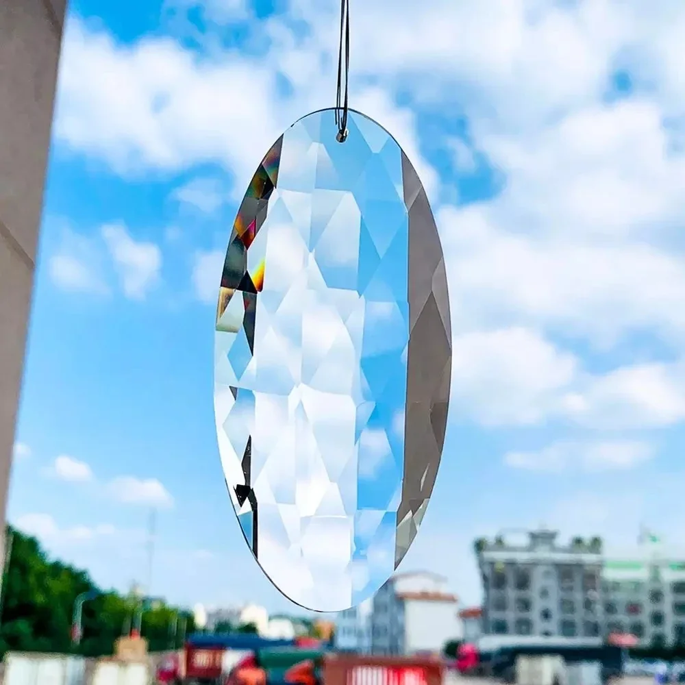 120mm Oval Faceted Crystal Prism Pendant Sparkling Glass Suncatcher DIY Hanging Ornament Chandelier Drop Christmas Home Decor