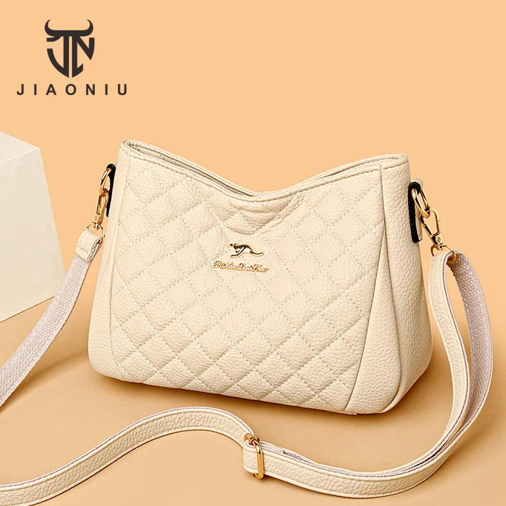 High Quality Soft Leather Women Crossbody Shoulder Bags Luxury Solid Color Diamond Lattice Handbag Female Messenger Tote Buckets