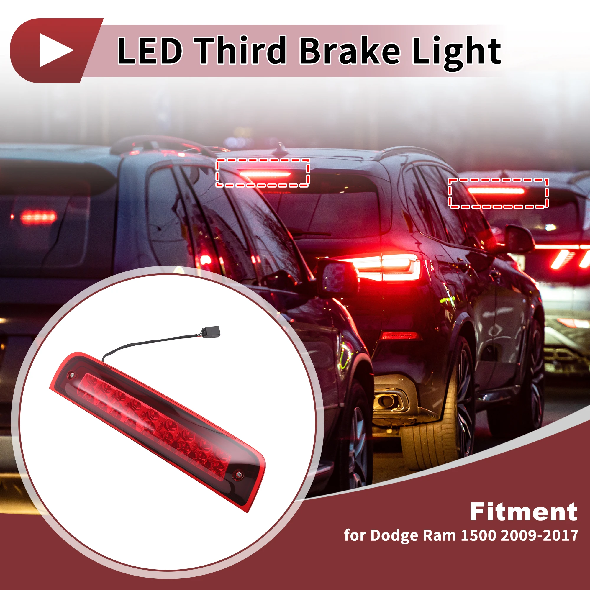 UXCELL High Mounted LED Third Brake Light for Dodge for Ram 1500 2009-2017 55372082AD