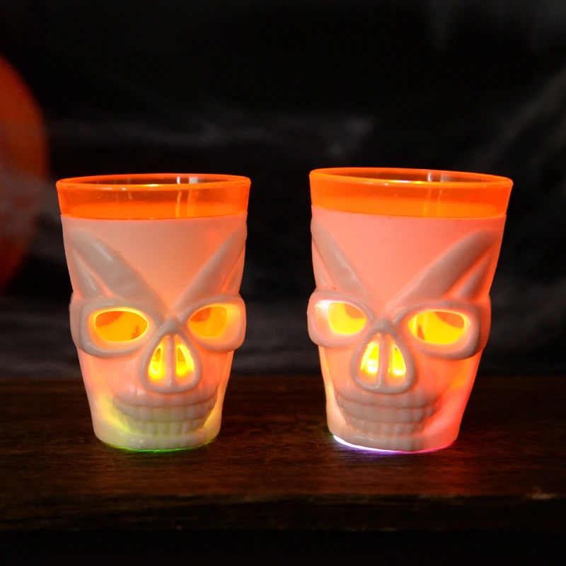 1/2/3pcs LED Light Halloween Drinking Cup Skull Glowing Wine Water Cup Haunted House Horror Props Halloween Party Bar Decoration