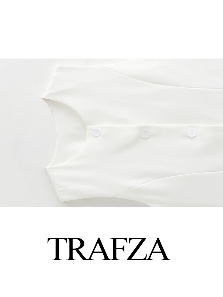 TRAFZA 2024 Women Summer Vest Shorts Suit Elegant Solid Single Breasted Vests Crop Top Zipper Fly Slim Short Streetwear Set TRAF