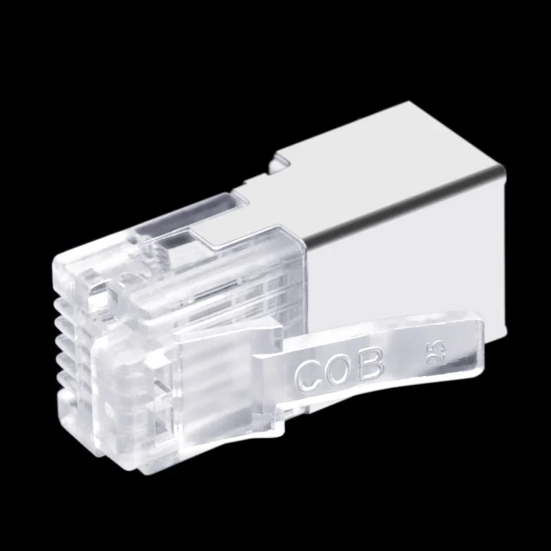 CNCOB 100 قطعة RJ11 RJ12 6P6C جسم طويل، موصل خط هاتف FTP 6 رأس كريستالي للهاتف الأساسية، درع توصيل معياري مطلي بالذهب