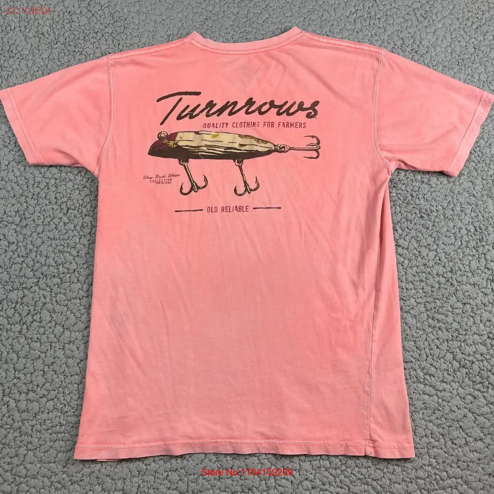 Turnrows Farm Equipment Pocket T Shirt Mens Large Salmon Fishing Lure Sun Washed vintage Washed homme Breathable fashion