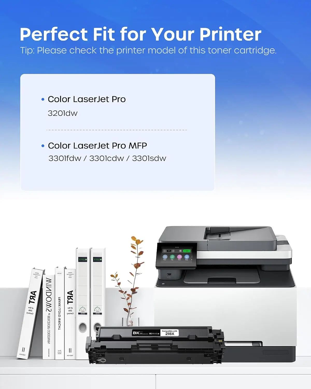 2-Pack Black Toner Cartridge with Chip, Compatible Replacement for 218X W2180X Series, Fits Color LaserJet Pro MFP 3301cdw, 3301fdw, 3301sdw, and 3201dw Printers