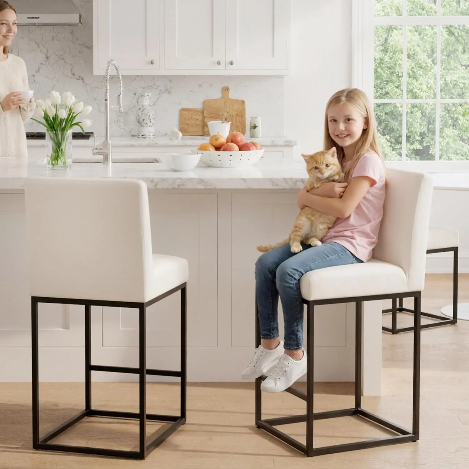 

Современные барные стулья для барной стойки, комплект из 2 штук, с кожаной обивкой и спинкой, высота 27 дюймов, на заказ