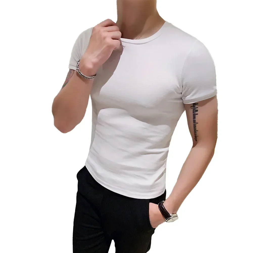 Man Tops Shirt Daily Round Neck Workout Tee Active T-shirt Casual Slim Fit Muscle Activewear Top For Man Comfy