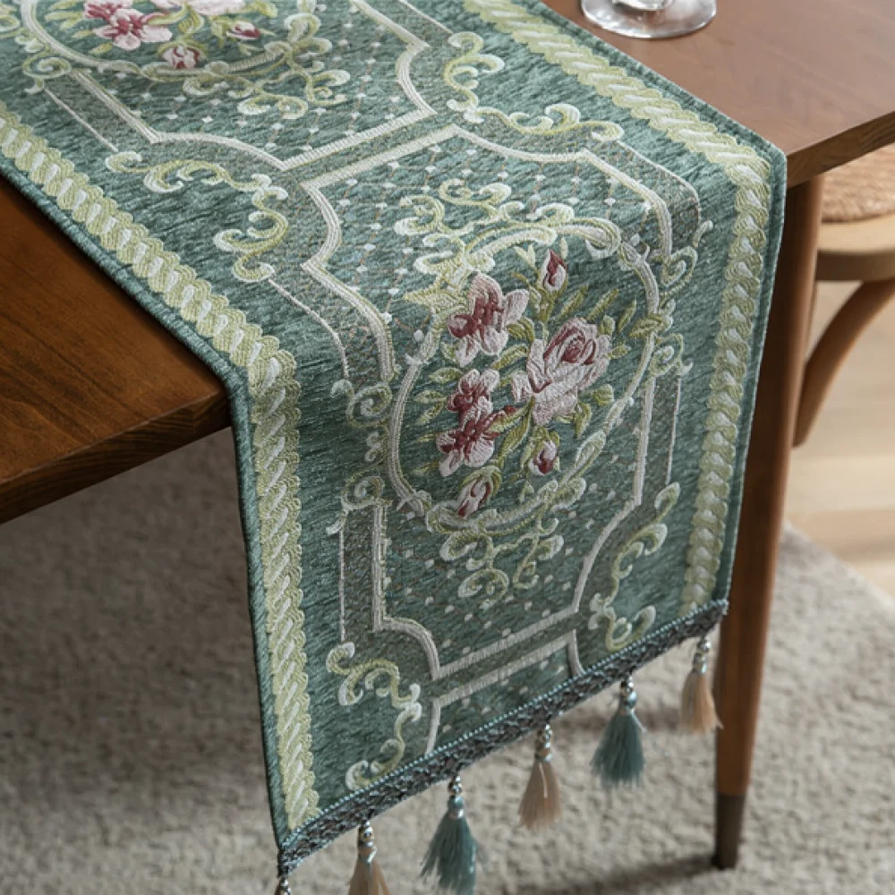 Chenille Table Runner Tassel Design Modern Dining Tablecloth Minimalist Style Fabric Desk Cover Protector For Living Room Decor