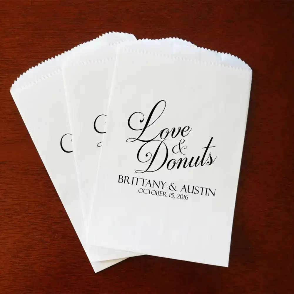 

50pcs Wedding Donut Bags, Fall Wedding Doughnuts, Barn Wedding, Cider and Donuts, Dessert Table - Personalized - Lined, Grease