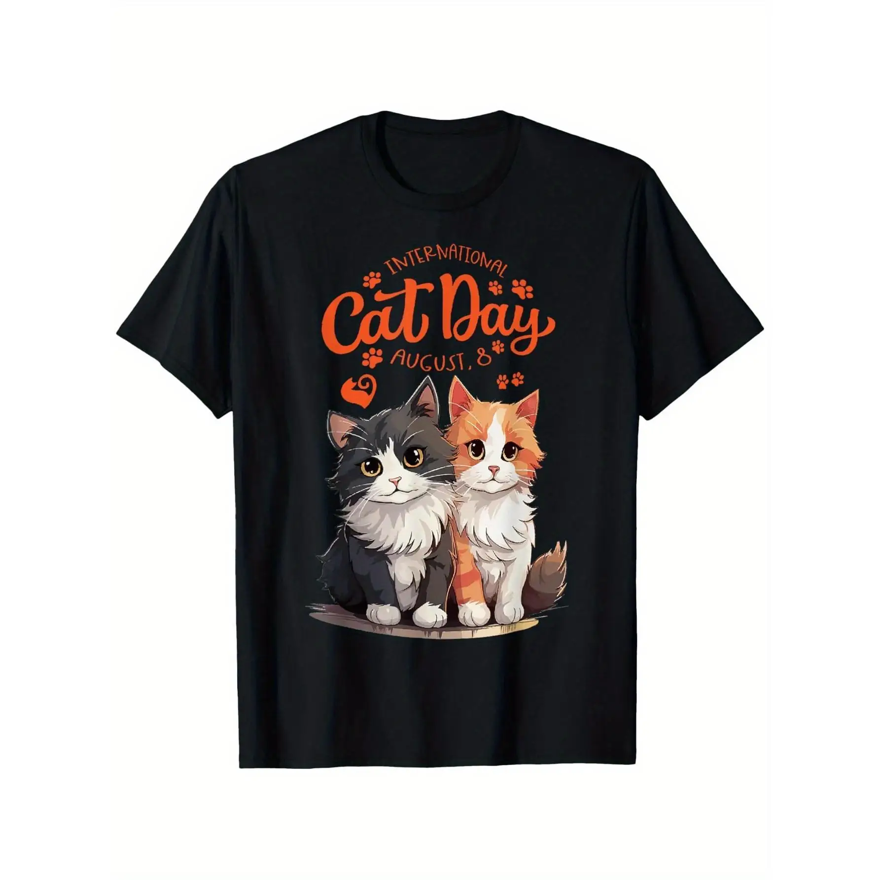 

International Cat Day T-shirt Men Women's Cute Kitten Graphic Tee Pet Lover Gift for Cat Mom Dad Funny Animal Top