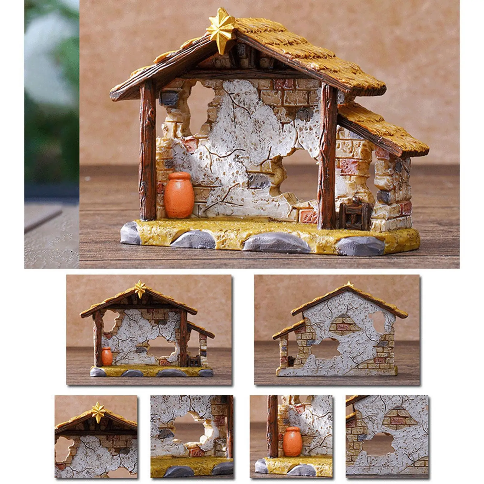 Escena de pesebre navideña, adorno estable de Natividad vacía (figuras no incluidas)