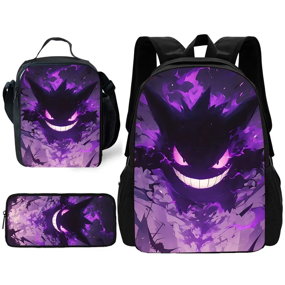 3 pcs set Cute Anime For Gengars Child School Backpack with Lunch Bags ,Pencil Bags ,School Bags for Boys Girls Best Gift