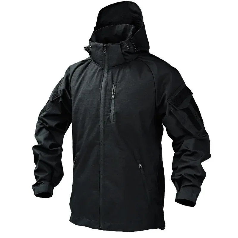 SP2 Outdoor Tactical Hooded Jacket Combat Hunting Coat Spring Autumn Detachable Hoodie Multi-pocket Bomber Jackets Male Black