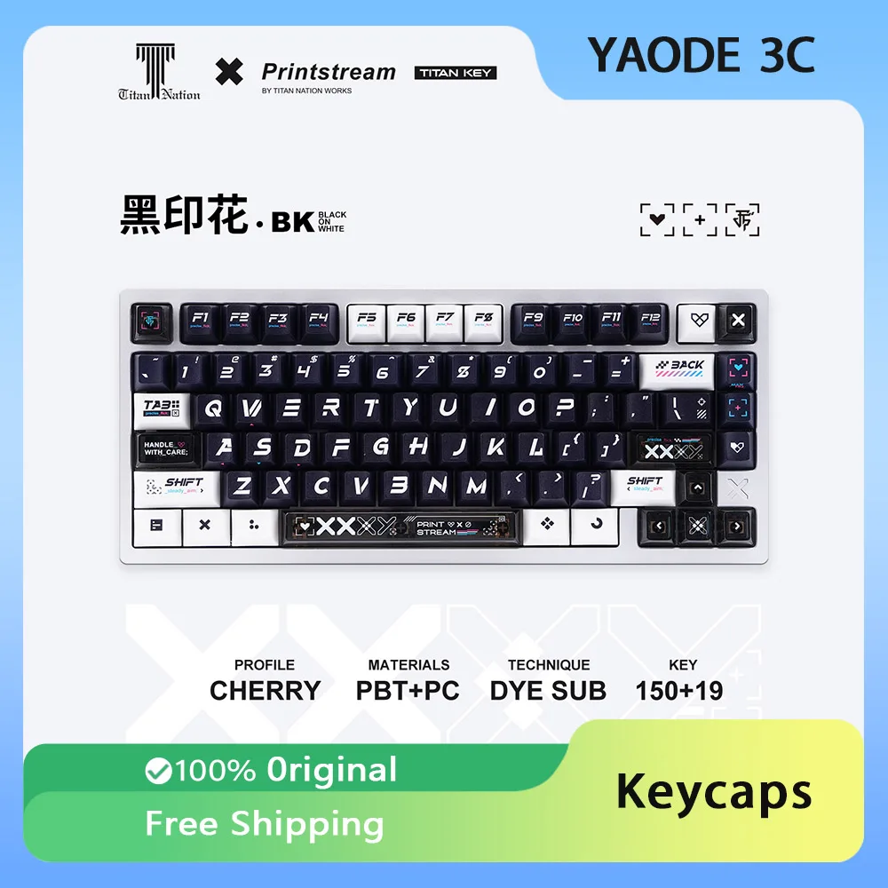 

Titan Nation Printstream Keycaps Customized Cherry Profile Key Cap PBT Side Carving Transparent Point for Wooting Gift 151Keys