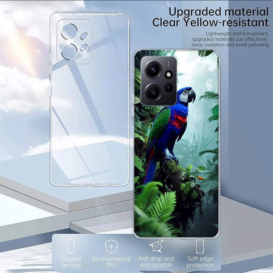 Parrot Bird Rainforest Case For Xiaomi Redmi Note 12 11 Pro Plus 12S 11E 11T 11S 10 10S Phone  9 9S 9T 8 8T Pro 7 6 5 Cover