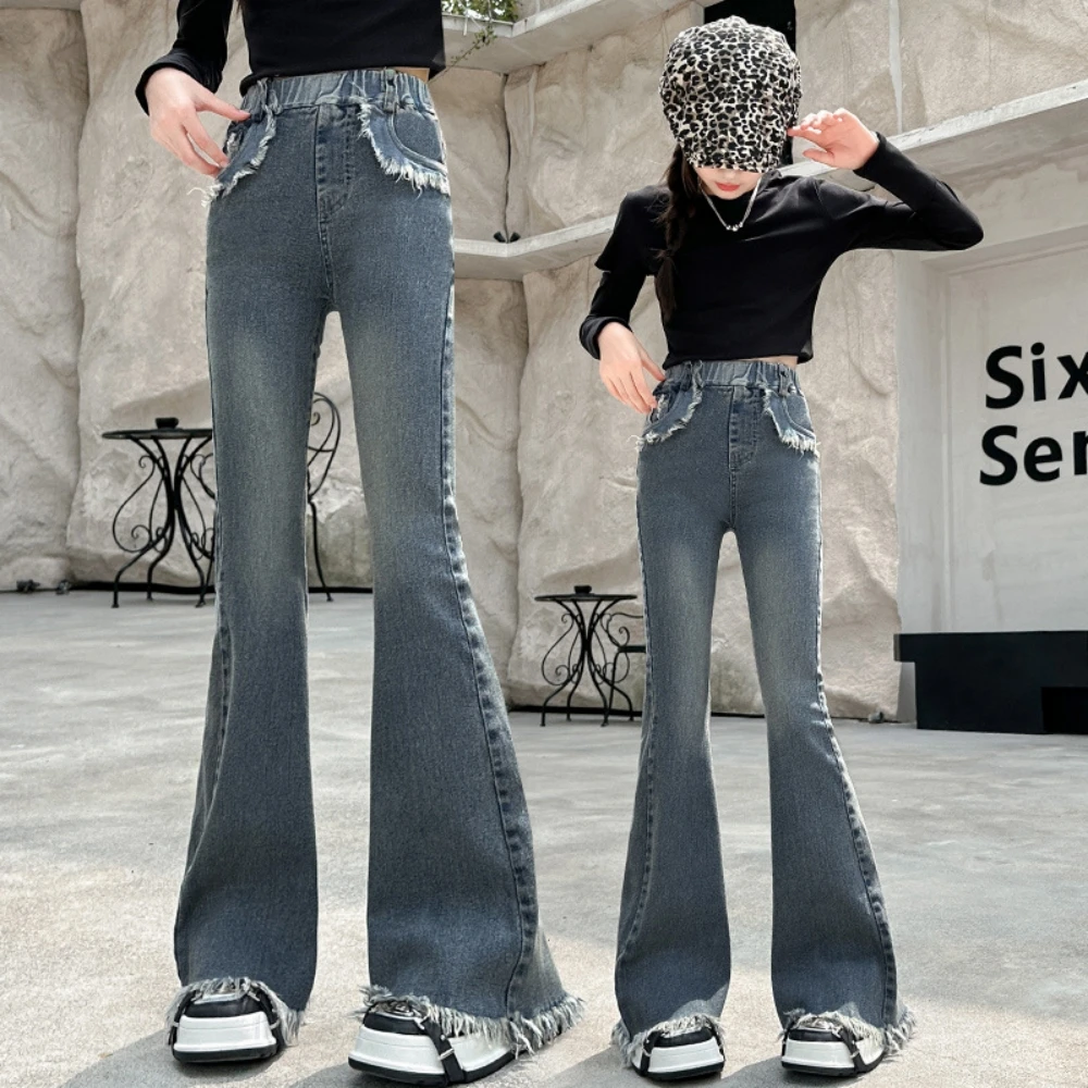 جينز بناتي من 4 إلى 14 سنة لربيع وخريف 2025 إصدار كوري جديد للأطفال سراويل غربية مضيئة سراويل جينز للفتيات #2