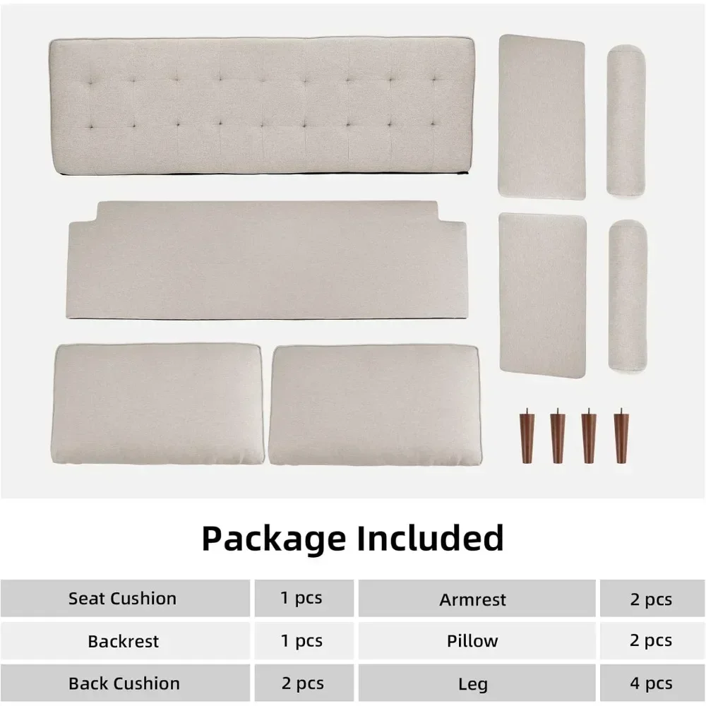 Canapé en tissu de 68 pouces, sofa causeuse avec 2 coussins, petits canapés pour petits espaces, meubles modernes du milieu du siècle