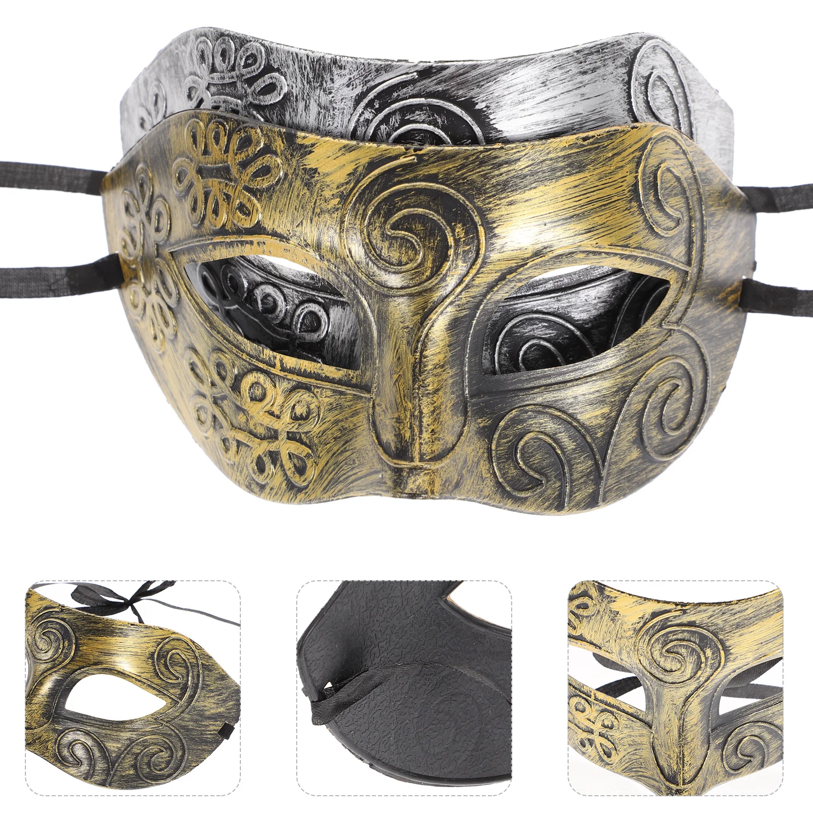 

2pcs Luxury Masculine Men Masks Retro Roman Masquerade Mask Half Face Decoration for Masquerade Ball Halloween And Party Bronze