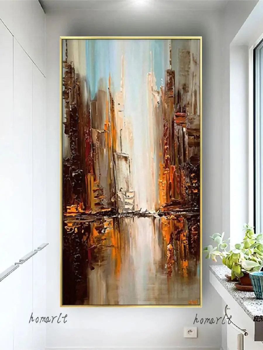 لوحة زيتية قماشية بنية مجردة ، منظر طبيعي داخلي ، لوحة جدارية لغرفة المعيشة ، ديكور المنزل ، مرسومة يدويًا