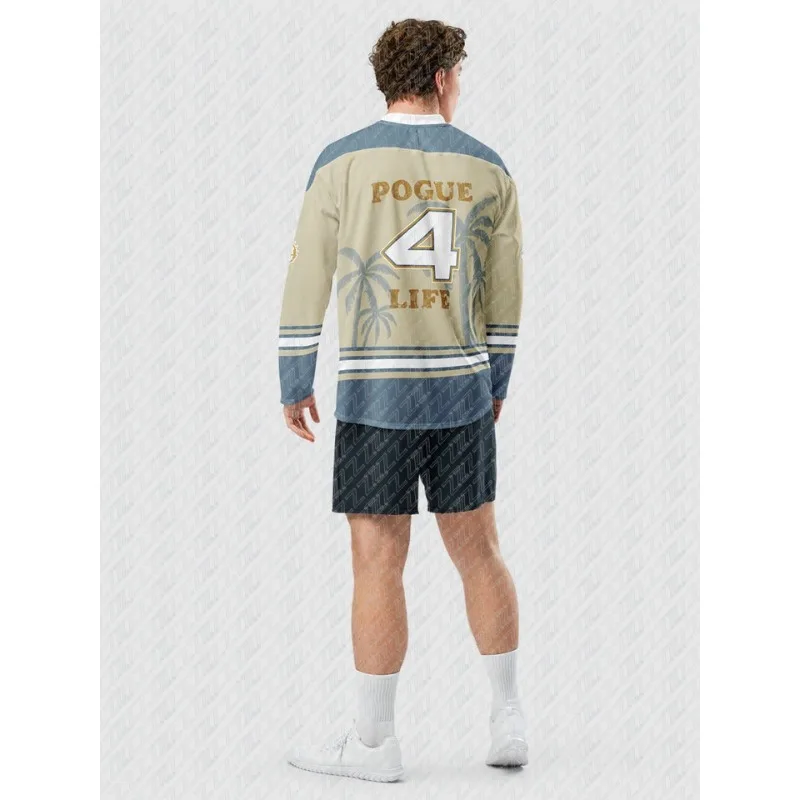 Popular Cultural Clothing, Trendy Ice Hockey Jerseys, V-neck Sports Long Sleeves, Beach Adventure Ice Hockey Jerseys