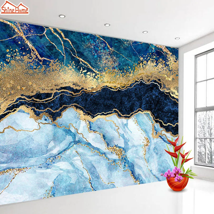 Customized products Abstract Blue Marble 3d Glitter Gold Wallpaper Living Room Improvement Mural TV backdrop bedroom restaurant
