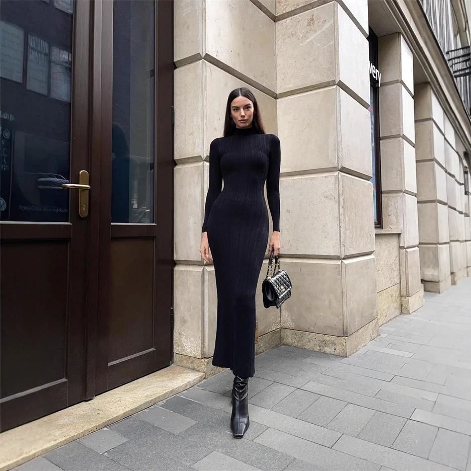 Robes femmes robe élégante pour la fête automne tricots Interlock côtes respirant Patchwork coupe régulière Grunge Streetwear Sexy