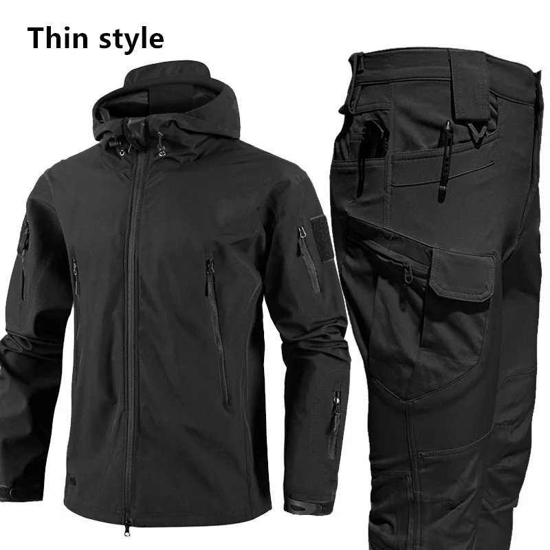 Spring and Autumn Thin Elastic Multi-Pocket Waterproof Windproof Wear-resistant Mountaineering Tactical Jacket Set