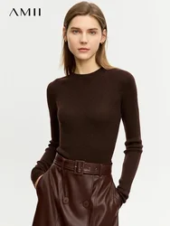 Amii camisola minimalista para mulher 2023 inverno novo simples fino ajuste alta elástica gola alta quente pullovers sólidos feminino 12323075